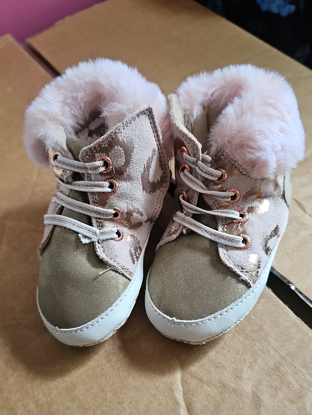Nine West Kids Pink Faux-Fur and Gold Accent Lace-Up Boots